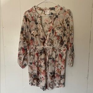 Floral maternity Sheer Blouse with Drawstring